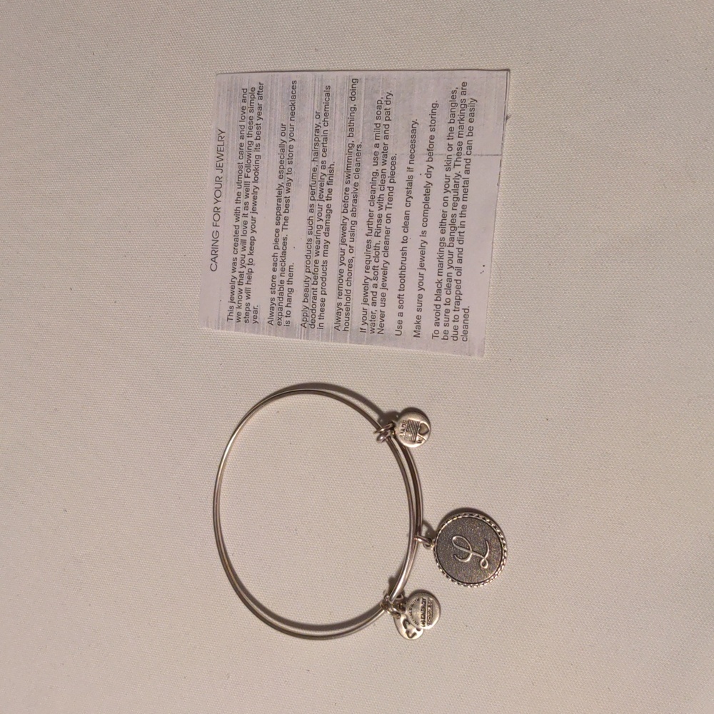 Alex and Ani Antique Silver L Initial Bangle Bracelet